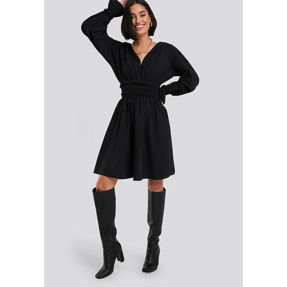 NA-KD Gathered Puff Sleeve Mini Dress In Black Size 34 EU (4US) - Picture 2 of 4